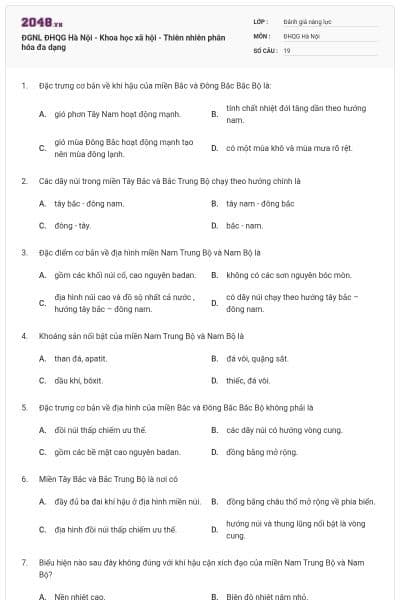 ĐGNL ĐHQG Hà Nội - Khoa học xã hội - Thiên nhiên phân hóa đa dạng