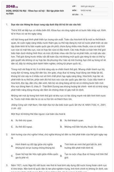 ĐGNL ĐHQG Hà Nội - Khoa học xã hội - Bài tập phân tích sự kiện