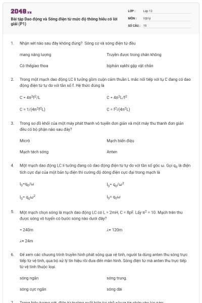 Bài tập Dao động và Sóng điện từ mức độ thông hiểu có lời giải (P1)
