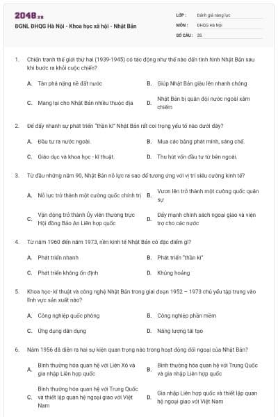 ĐGNL ĐHQG Hà Nội - Khoa học xã hội - Nhật Bản