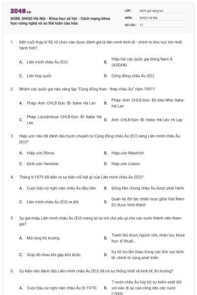 ĐGNL ĐHQG Hà Nội - Khoa học xã hội - Cách mạng khoa học-công nghệ và xu thế toàn cầu hóa