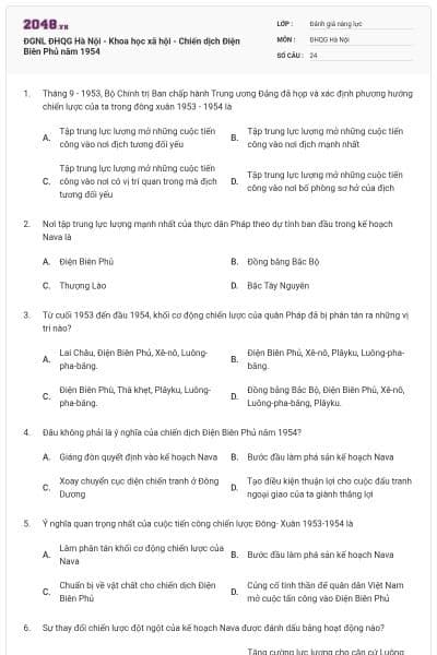 ĐGNL ĐHQG Hà Nội - Khoa học xã hội - Chiến dịch Điện Biên Phủ năm 1954