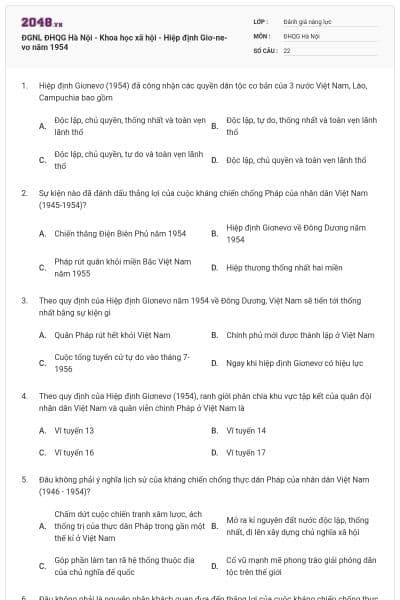 ĐGNL ĐHQG Hà Nội - Khoa học xã hội - Hiệp định Giơ-ne-vơ năm 1954