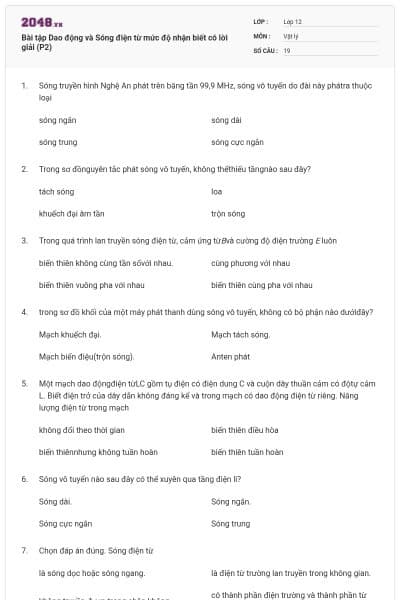 Bài tập Dao động và Sóng điện từ mức độ nhận biết có lời giải (P2)