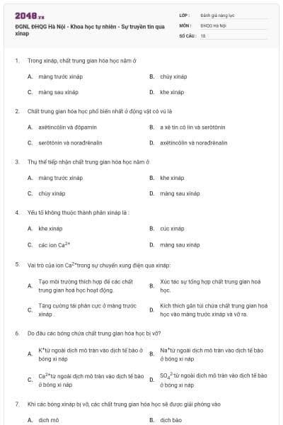 ĐGNL ĐHQG Hà Nội - Khoa học tự nhiên - Sự truyền tin qua xinap