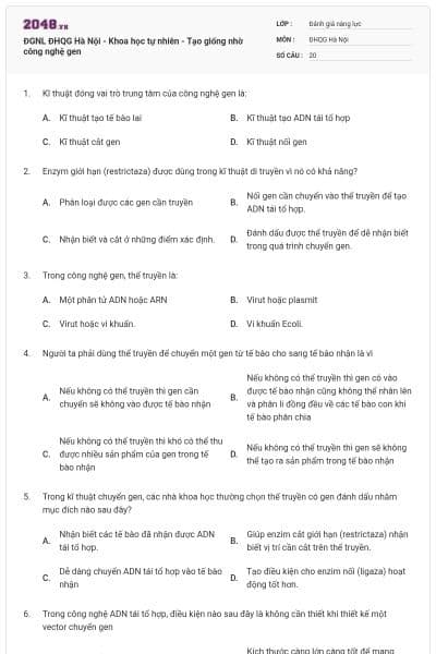 ĐGNL ĐHQG Hà Nội - Khoa học tự nhiên - Tạo giống nhờ công nghệ gen