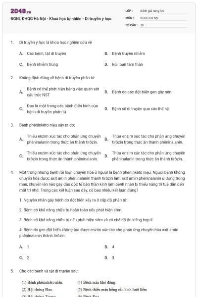 ĐGNL ĐHQG Hà Nội - Khoa học tự nhiên - Di truyền y học