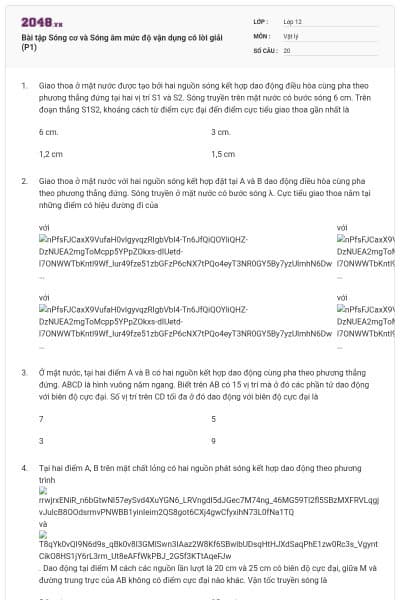 Bài tập Sóng cơ và Sóng âm mức độ vận dụng có lời giải (P1)