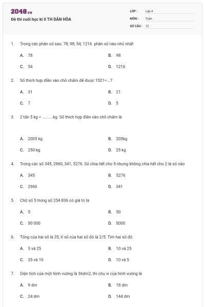 Đề thi cuối học kì II TH DÂN HÒA