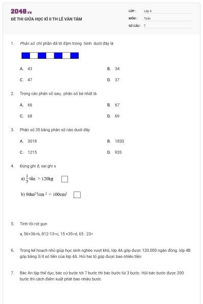 ĐỀ THI GIỮA HỌC KÌ II TH LÊ VĂN TÁM