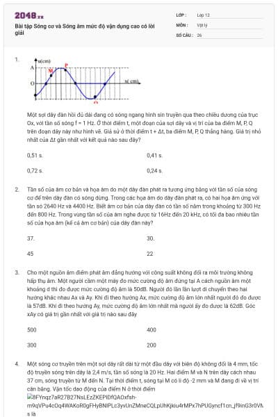 Bài tập Sóng cơ và Sóng âm mức độ vận dụng cao có lời giải