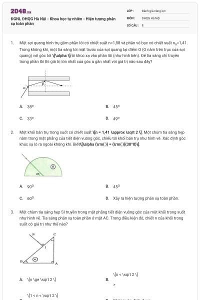 ĐGNL ĐHQG Hà Nội - Khoa học tự nhiên - Hiện tượng phản xạ toàn phần