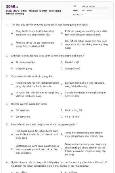 ĐGNL ĐHQG Hà Nội - Khoa học tự nhiên - Hiện tượng quang điện trong