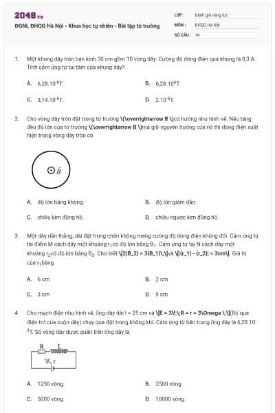 ĐGNL ĐHQG Hà Nội - Khoa học tự nhiên - Bài tập từ trường