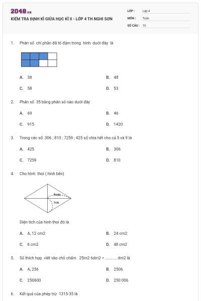 KIỂM TRA ĐỊNH KÌ GIỮA HỌC KÌ II - LỚP 4 TH NGHI SƠN