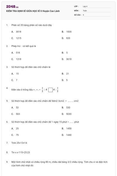 KIỂM TRA ĐỊNH KÌ GIỮA HỌC KÌ II Huyện Cao Lãnh