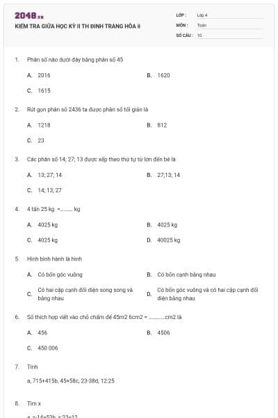 KIỂM TRA GIỮA HỌC KỲ II TH ĐINH TRANG HÒA ii