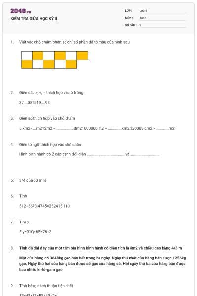 KIỂM TRA GIỮA HỌC KỲ II