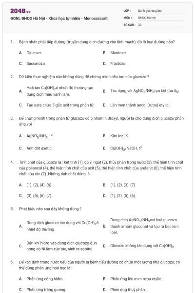 ĐGNL ĐHQG Hà Nội - Khoa học tự nhiên - Monosaccarit