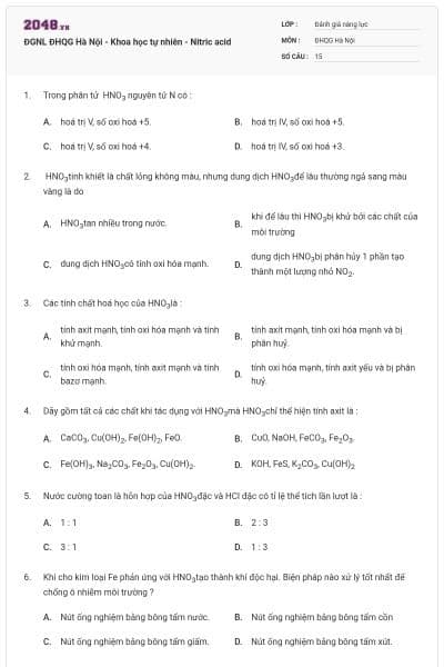 ĐGNL ĐHQG Hà Nội - Khoa học tự nhiên - Nitric acid