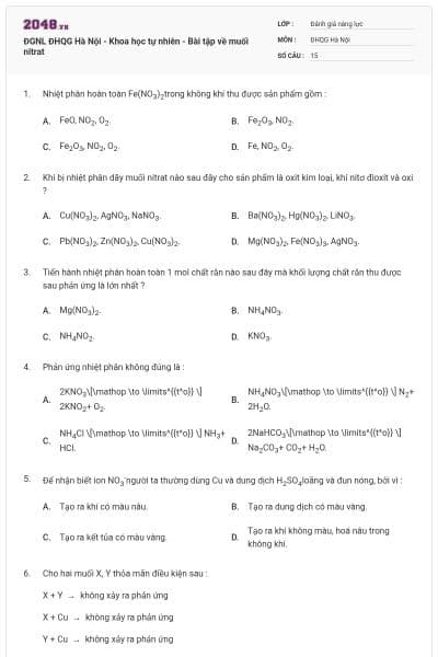 ĐGNL ĐHQG Hà Nội - Khoa học tự nhiên - Bài tập về muối nitrat