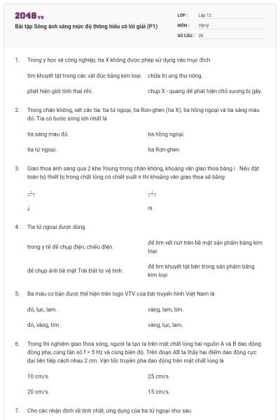 Bài tập Sóng ánh sáng mức độ thông hiểu có lời giải (P1)