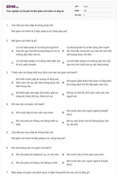 Trắc nghiệm Lý thuyết về Nói giảm nói tránh có đáp án