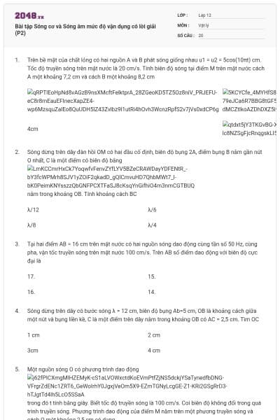 Bài tập Sóng cơ và Sóng âm mức độ vận dụng có lời giải (P2)