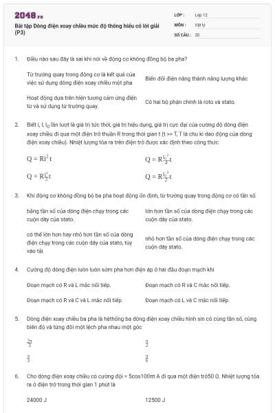 Bài tập Dòng điện xoay chiều mức độ thông hiểu có lời giải (P3)