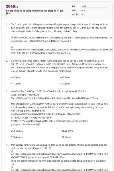 Bài tập Sóng cơ và Sóng âm mức độ vận dụng có lời giải (P4)