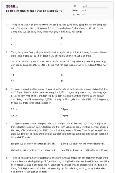 Bài tập Sóng ánh sáng mức độ vận dụng có lời giải (P2)