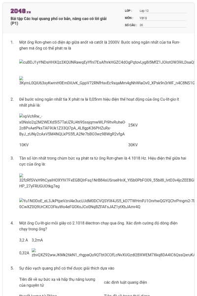 Bài tập Các loại quang phổ cơ bản, nâng cao có lời giải (P1)