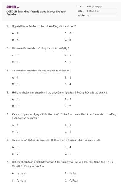 ĐGTD ĐH Bách khoa - Vấn đề thuộc lĩnh vực hóa học - Ankađien