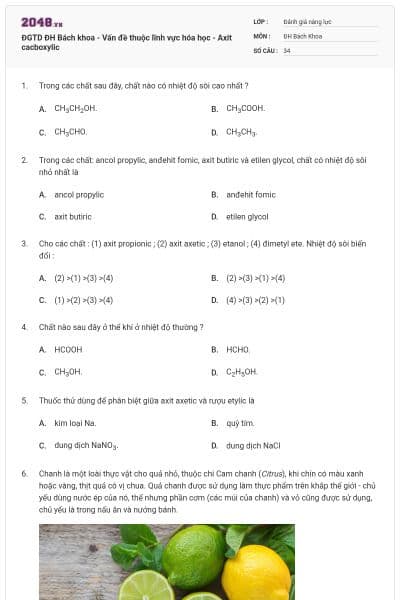 ĐGTD ĐH Bách khoa - Vấn đề thuộc lĩnh vực hóa học - Axit cacboxylic