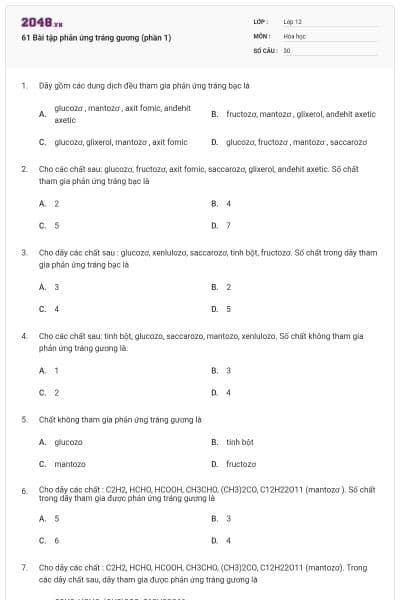 61 Bài tập phản ứng tráng gương (phần 1)