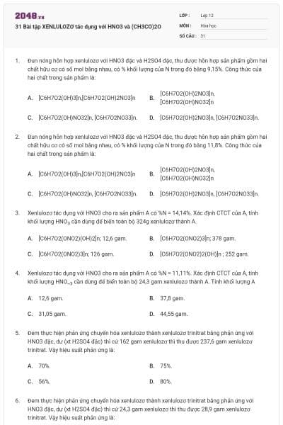 31 Bài tập XENLULOZƠ tác dụng với HNO3 và (CH3CO)2O