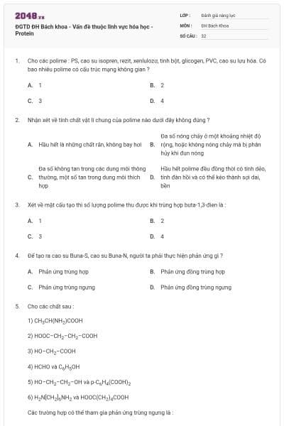 ĐGTD ĐH Bách khoa - Vấn đề thuộc lĩnh vực hóa học - Protein