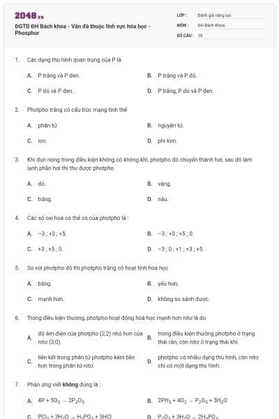 ĐGTD ĐH Bách khoa - Vấn đề thuộc lĩnh vực hóa học - Phosphor