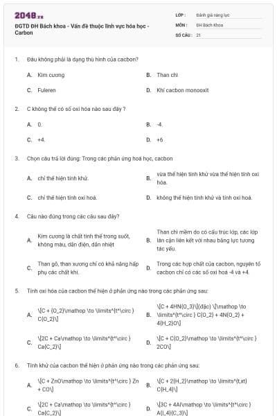 ĐGTD ĐH Bách khoa - Vấn đề thuộc lĩnh vực hóa học - Carbon