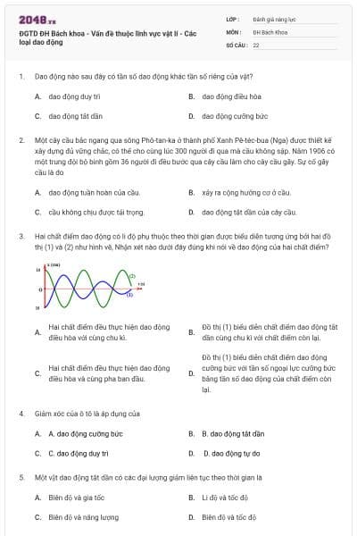 ĐGTD ĐH Bách khoa - Vấn đề thuộc lĩnh vực vật lí - Các loại dao động