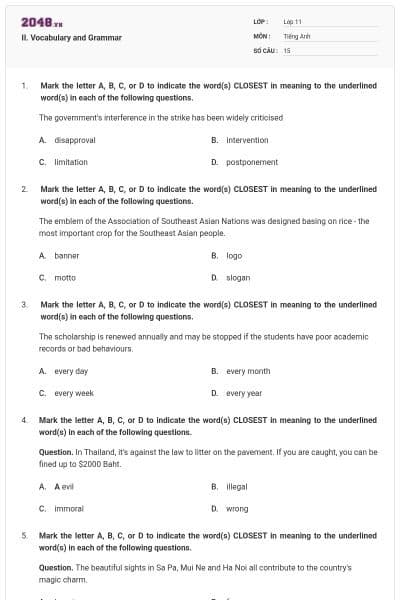II. Vocabulary and Grammar
