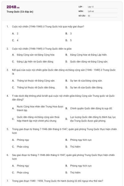 Trung Quốc (Có đáp án)