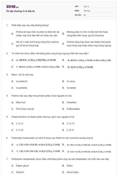 Ôn tập chương 4 có đáp án