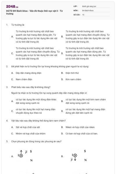 ĐGTD ĐH Bách khoa - Vấn đề thuộc lĩnh vực vật lí - Từ trường