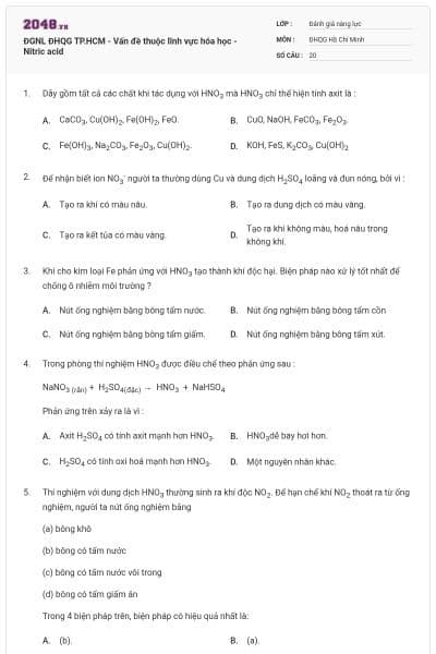 ĐGNL ĐHQG TP.HCM - Vấn đề thuộc lĩnh vực hóa học - Nitric acid