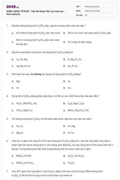 ĐGNL ĐHQG TP.HCM - Vấn đề thuộc lĩnh vực hóa học - Axit sunfuric