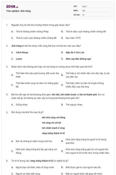 Trắc nghiệm: Ánh trăng