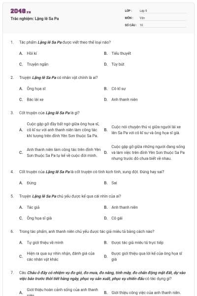 Trắc nghiệm: Lặng lẽ Sa Pa