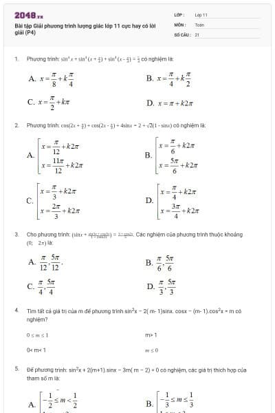Bài tập Giải phương trình lượng giác lớp 11 cực hay có lời giải (P4)