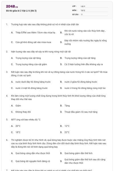 Đề thi giữa kì 2 Vật Lí 6 (Đề 3)